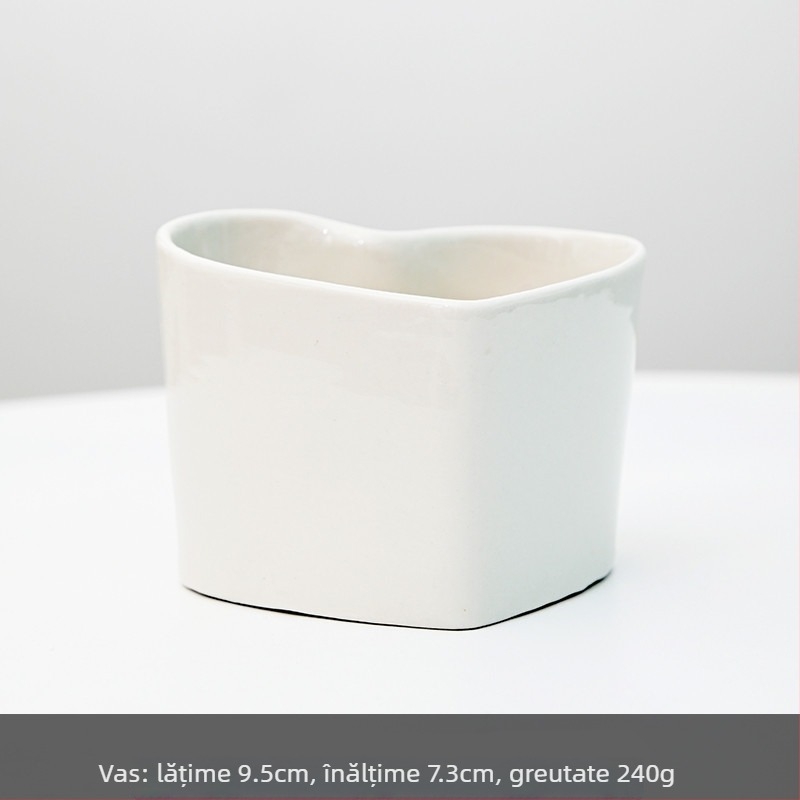 Ghiveci ceramic cu imprimare a logo-ului; design simplu din porțelan; pentru birou sau podea; producție semi-artizanală.