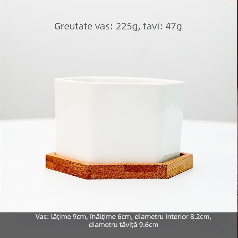 Ghiveci ceramic cu imprimare a logo-ului; design simplu din porțelan; pentru birou sau podea; producție semi-artizanală.