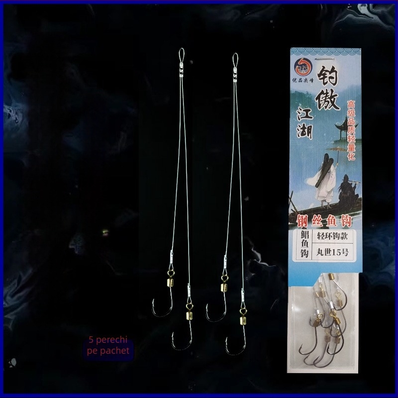 Treasure in the Lake cârlig de pescuit, din sârmă anti-încâlcare, dublu, cu dinți, pentru pescuit marin de pe barcă (dimensiuni variate)