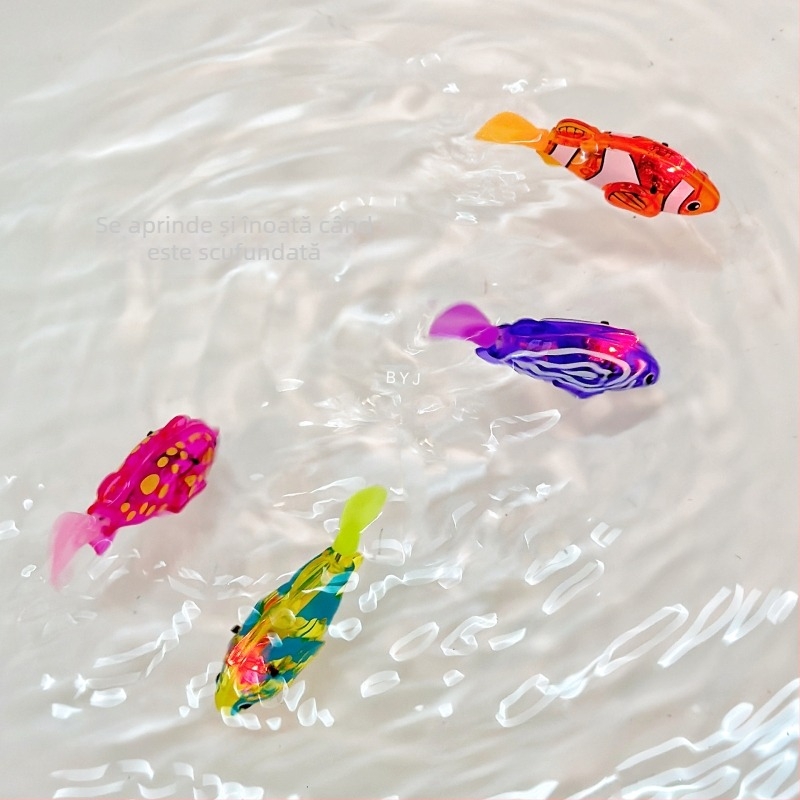 Jucărie de baie pentru sugari, cu senzor luminos și motor electric: pește mic din plastic care înoată – jucărie acvatică interactivă pentru 0–3 ani