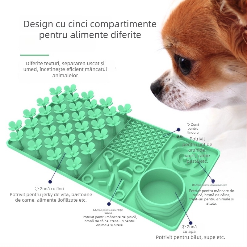 Covor de lingere pentru animale de companie din silicon, cu ventuză – 4 în 1, bol pentru hrănire lentă