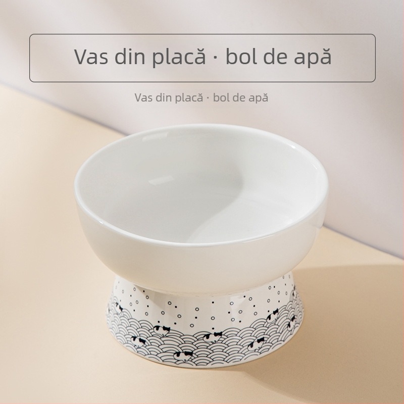 Vas ceramic dublu pentru pisică, pentru mâncare și apă — design prietenos cu gâtul, Nerve Cat, 18 bucăți în cutie