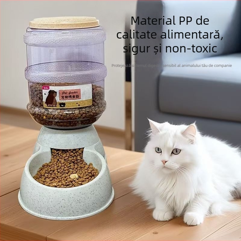 Hranitoare automată pentru pisici și dozator de apă, din plastic, set complet, ustensile de hrănire pentru animale de companie