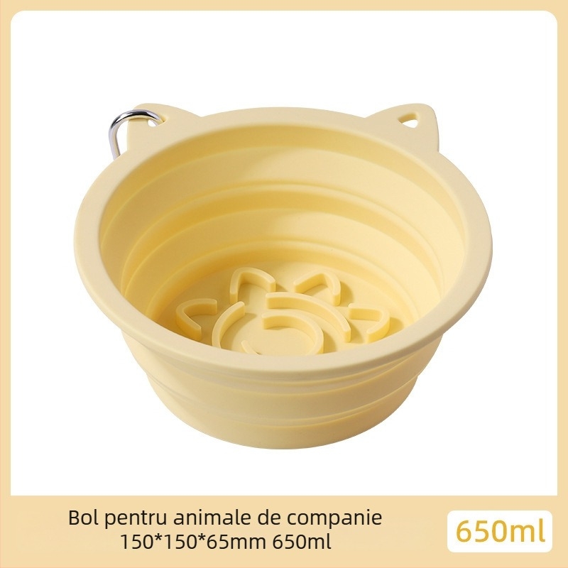 Vas pliabil din silicon pentru pisici cu ventuză, hranire lentă, capacitate mare, multifuncțional