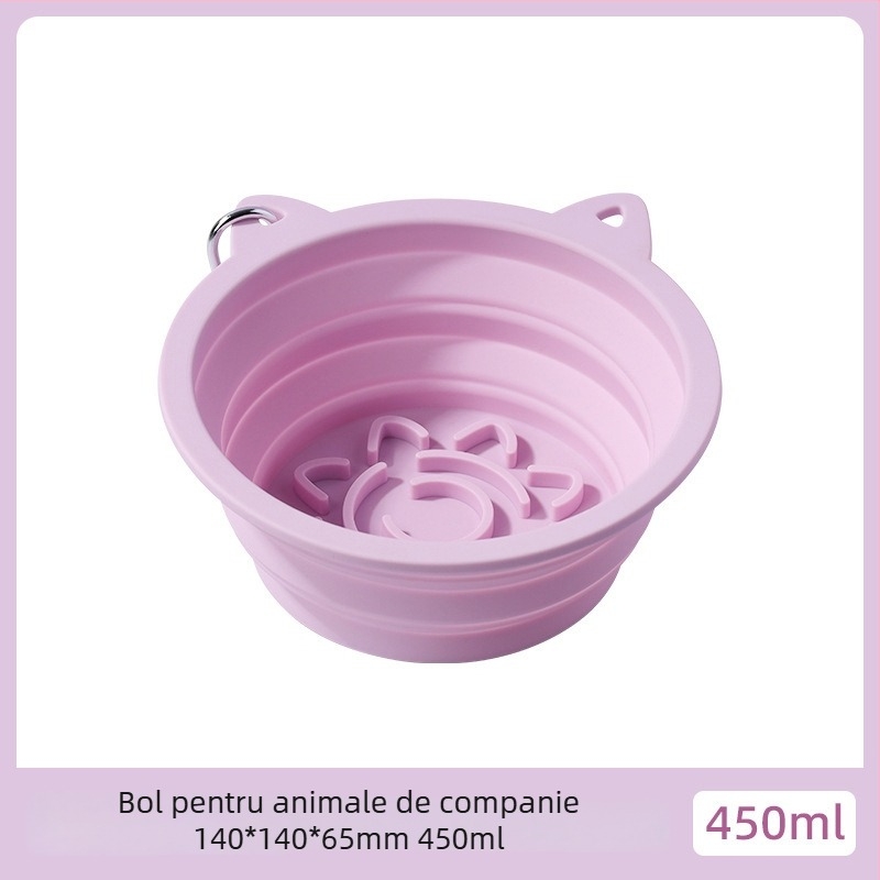 Vas pliabil din silicon pentru pisici cu ventuză, hranire lentă, capacitate mare, multifuncțional