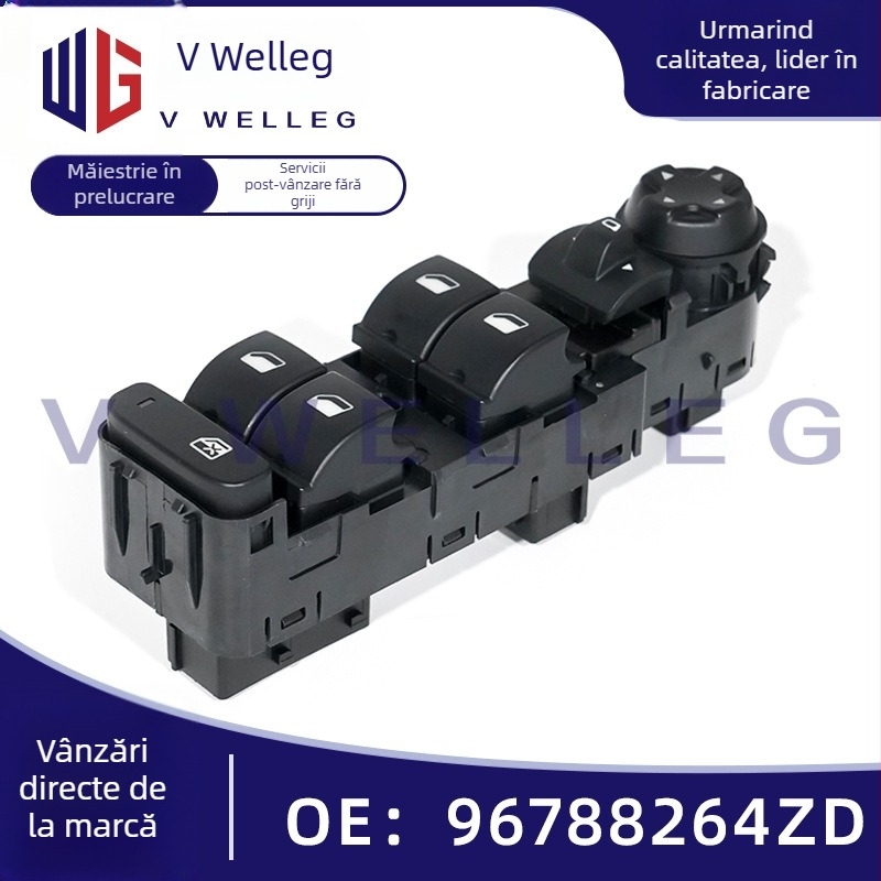 Buton întrerupător pentru ferestre electrice de ridicare — Brand V WELLEG; Model 96788281ZD-03/96788264ZD; Material Plastic; Compatibil: Peugeot 308, 3008 și Citroën C4 Picasso