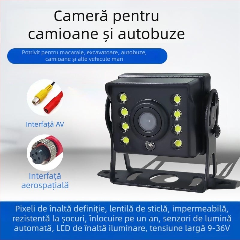 Cameră de vedere înapoi pentru autobuze și camioane, 9-36V, unghi de vizualizare 170°, 720x480 rezoluție, ieșire AV, imagine oglindită