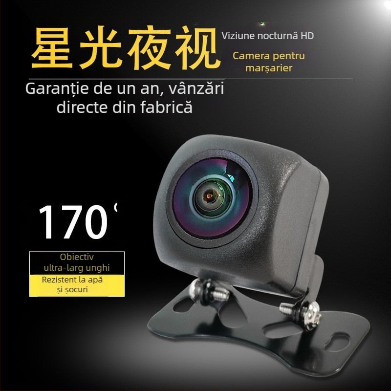 Cameră de mers înapoi cu viziune Starlight, obiectiv fisheye 170°, 12V, rezoluție 720×576, imagine în oglindă