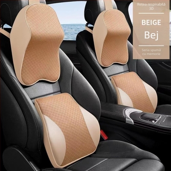 Pernă de gât pentru mașină Evans cu memorie de formă, plasă respirabilă, suport lombar – piele artificială, potrivire universală