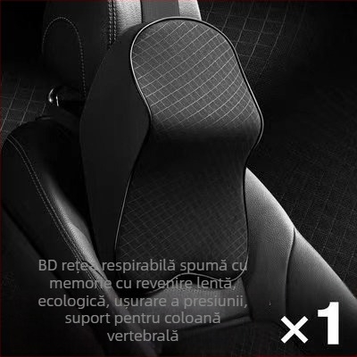 Pernă de gât pentru mașină Evans cu memorie de formă, plasă respirabilă, suport lombar – piele artificială, potrivire universală
