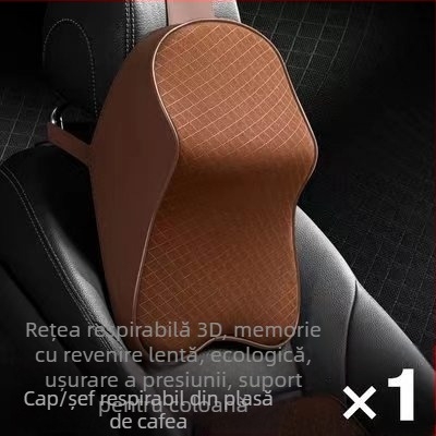 Pernă de gât pentru mașină Evans cu memorie de formă, plasă respirabilă, suport lombar – piele artificială, potrivire universală