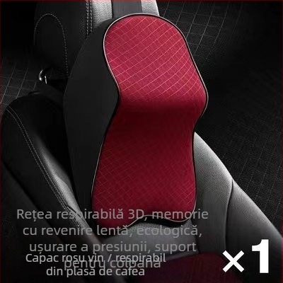 Pernă de gât pentru mașină Evans cu memorie de formă, plasă respirabilă, suport lombar – piele artificială, potrivire universală