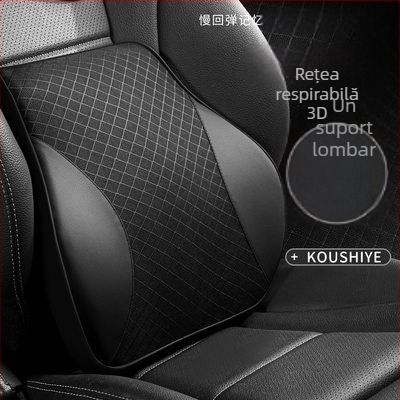 Pernă de gât pentru mașină Evans cu memorie de formă, plasă respirabilă, suport lombar – piele artificială, potrivire universală