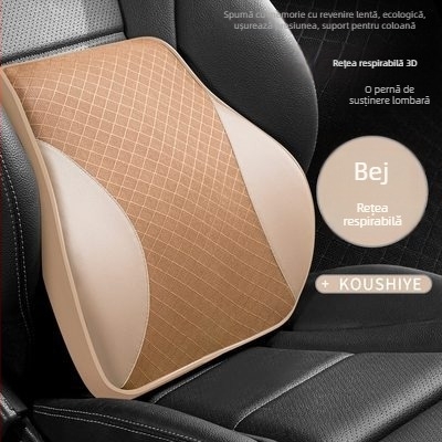Pernă de gât pentru mașină Evans cu memorie de formă, plasă respirabilă, suport lombar – piele artificială, potrivire universală