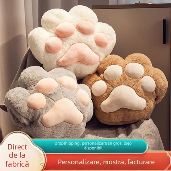Perna cu labă de pisică 2-in-1, pernă și pătură, husă pluș, umplutură PP bumbac, broderie/print personalizat, stil desen animat, model 21857038224