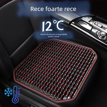 Pernă de scaun auto, monobloc pătrat din mărgele de lemn, pentru banchetă din spate, respirabilă și antiderapantă.