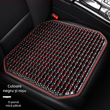 Pernă de scaun auto, monobloc pătrat din mărgele de lemn, pentru banchetă din spate, respirabilă și antiderapantă.