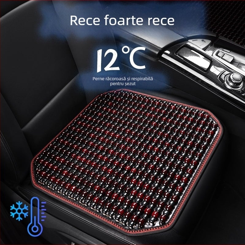Pernă de scaun auto, monobloc pătrat din mărgele de lemn, pentru banchetă din spate, respirabilă și antiderapantă.