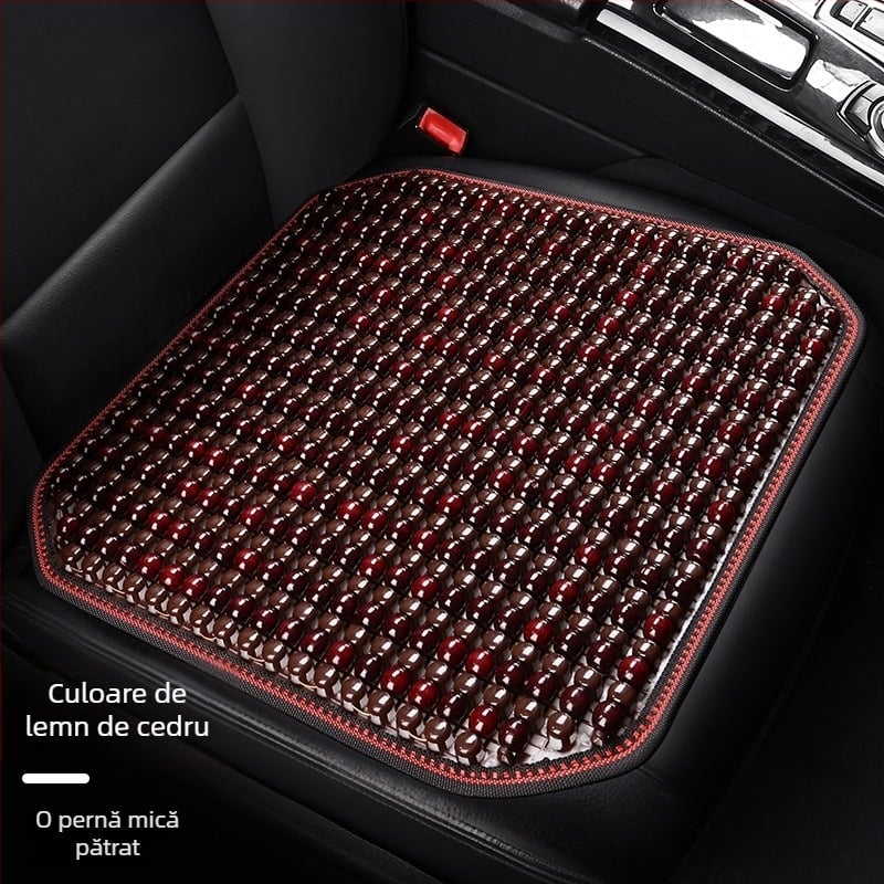 Pernă de scaun auto, monobloc pătrat din mărgele de lemn, pentru banchetă din spate, respirabilă și antiderapantă.