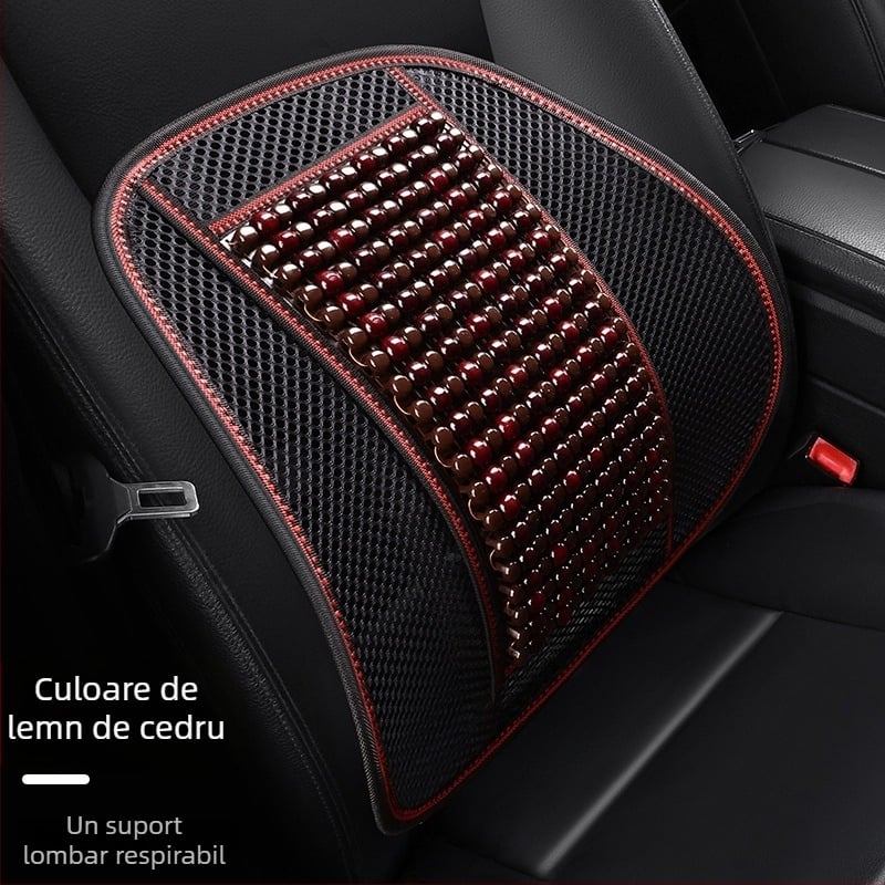 Pernă de scaun auto, monobloc pătrat din mărgele de lemn, pentru banchetă din spate, respirabilă și antiderapantă.
