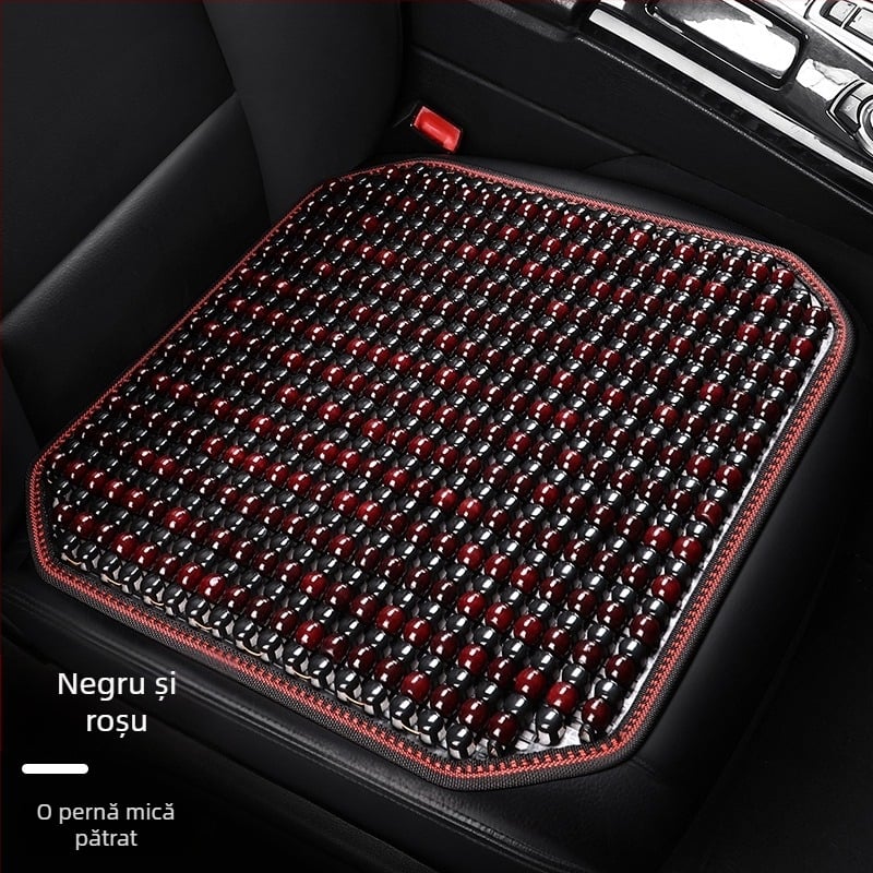 Pernă de scaun auto, monobloc pătrat din mărgele de lemn, pentru banchetă din spate, respirabilă și antiderapantă.