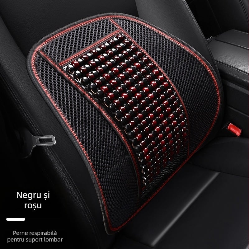 Pernă de scaun auto, monobloc pătrat din mărgele de lemn, pentru banchetă din spate, respirabilă și antiderapantă.