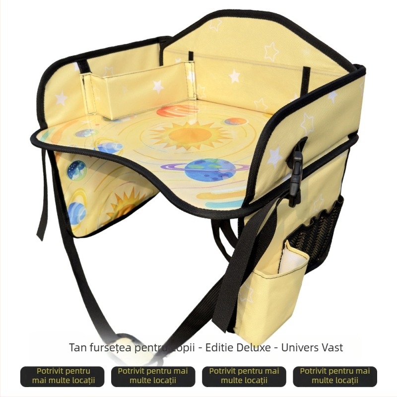 Tavă de călătorie pentru copii în mașină – masă pliabilă pentru genunchi și tablă de desen, montaj prin click, multifuncțională pentru scaunul auto