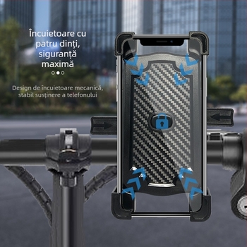 Suport pentru telefon pentru motocicletă și bicicletă, clemă cu patru brațe, rotativ, din ABS plastic, compatibil cu oglinda retrovizoare și ghidon, antivibrații