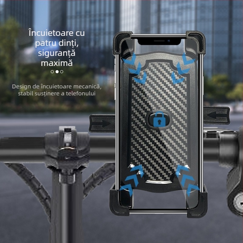 Suport pentru telefon pentru motocicletă și bicicletă, clemă cu patru brațe, rotativ, din ABS plastic, compatibil cu oglinda retrovizoare și ghidon, antivibrații