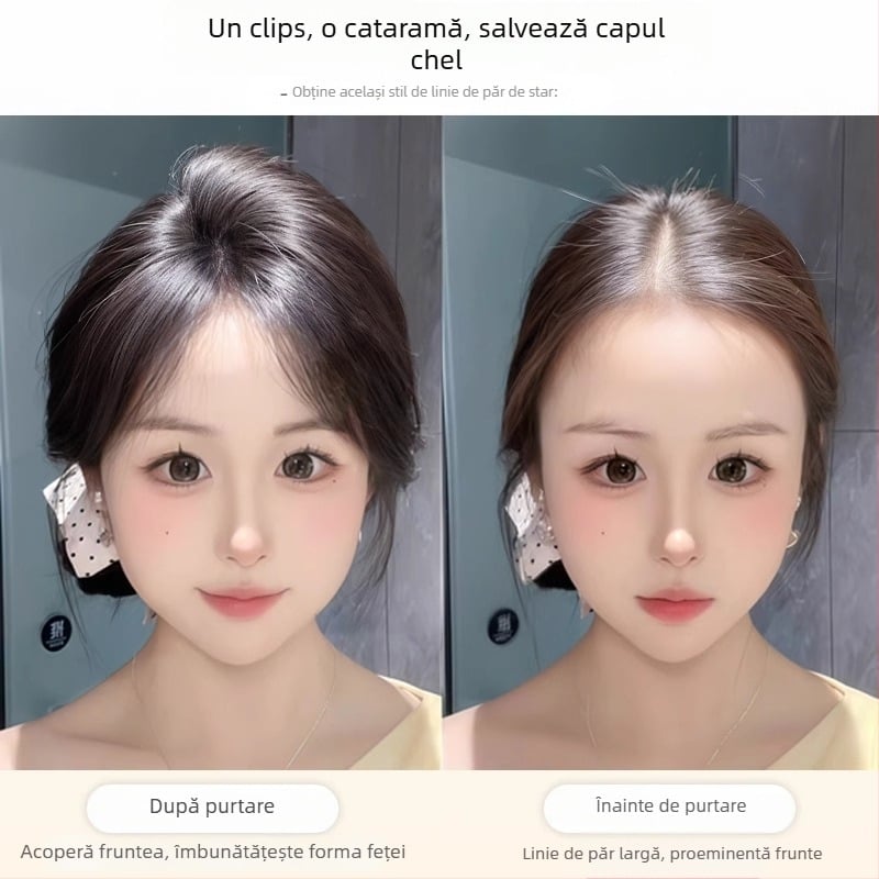 Piesă de păr cu breton – păr uman, țesut manual, drept, poate fi vopsită și compatibilă cu permamentul