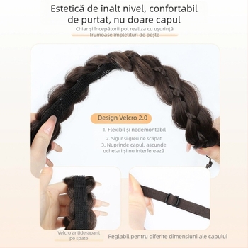 Perucă cu împletitură tip ribă de pește magnetică, păr sintetic, stil anime cosplay, model CX006 Magnetic Princess Braid, conturare facială și volum