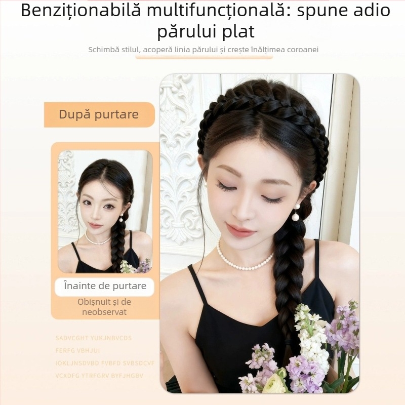 Perucă cu împletitură tip ribă de pește magnetică, păr sintetic, stil anime cosplay, model CX006 Magnetic Princess Braid, conturare facială și volum