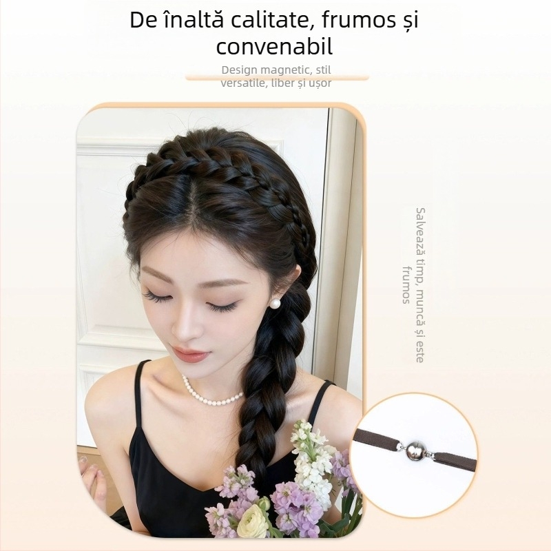 Perucă cu împletitură tip ribă de pește magnetică, păr sintetic, stil anime cosplay, model CX006 Magnetic Princess Braid, conturare facială și volum