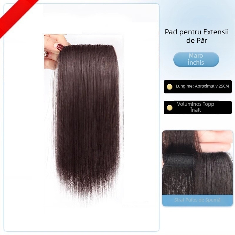 Topper pentru păr din păr uman real, drept, piesă unică cu pernă din burete, nepigmentat, Model: Real Hair Sponge Pad Hairpiece, Origine: Henan