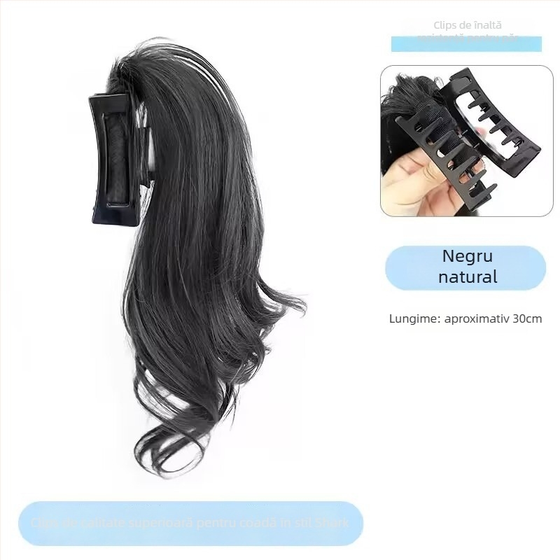 Perucă cu coadă de cal, clips Shark Clip, bucle în cascadă, material păr: fibre rezistente la temperatură înaltă