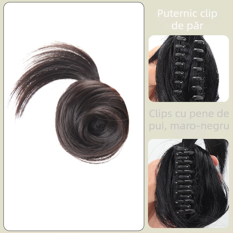 Perucă cu clips, stil natural, model Grab Chicken Feather Balls, sârmă rezistentă la căldură (Model: Grab Chicken Feather Balls; Material: Sârmă rezistentă la căldură; Pigmentare: nu pentru vopsire cu temperatură; Eficacitate: schimbare de formă)