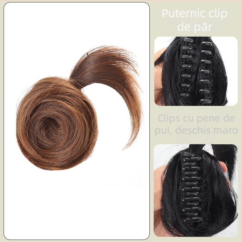 Perucă cu clips, stil natural, model Grab Chicken Feather Balls, sârmă rezistentă la căldură (Model: Grab Chicken Feather Balls; Material: Sârmă rezistentă la căldură; Pigmentare: nu pentru vopsire cu temperatură; Eficacitate: schimbare de formă)