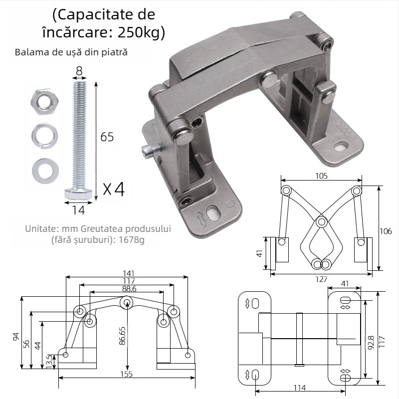 Șarnier ușă din piatră — oțel inoxidabil, model 2025.5.13, destinat hidrantului de incendiu, ușilor ascunse și gurilor de canalizare