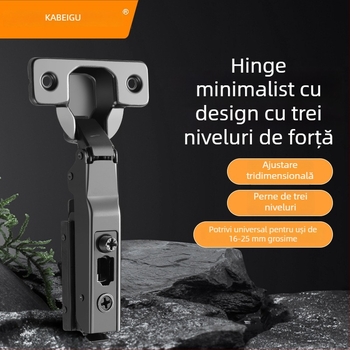 Ușă de garderobă cu balama amortizatoare în trei secțiuni, mecanism hidraulic reglabil, model CG-T9, oțel laminat la rece, grosime 1 mm, finisaj electroplacat