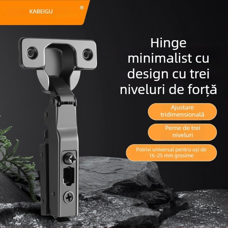 Ușă de garderobă cu balama amortizatoare în trei secțiuni, mecanism hidraulic reglabil, model CG-T9, oțel laminat la rece, grosime 1 mm, finisaj electroplacat