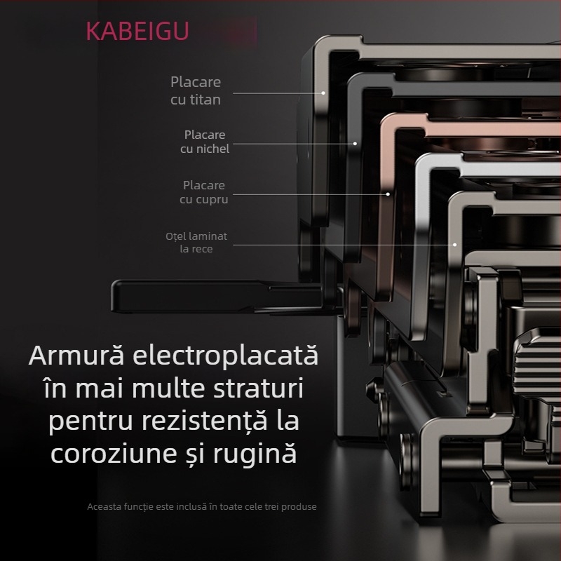 Ușă de garderobă cu balama amortizatoare în trei secțiuni, mecanism hidraulic reglabil, model CG-T9, oțel laminat la rece, grosime 1 mm, finisaj electroplacat