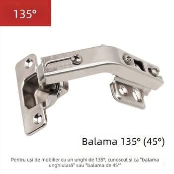 Balama pentru uși de dulap, 135° unghi mare, oțel laminat la rece, finisaj electroplacat, închidere silențioasă