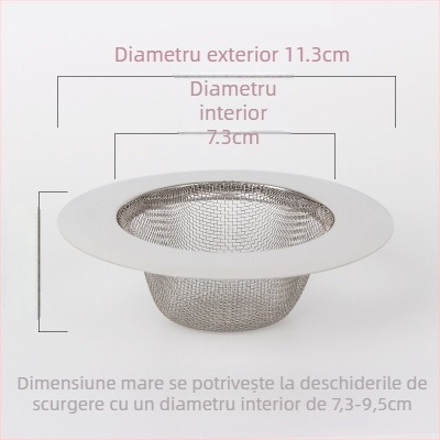 Filtru pentru chiuvetă din oțel inoxidabil – plasă fină pentru bucătărie, anti-obstrucție, colector de păr pentru baie