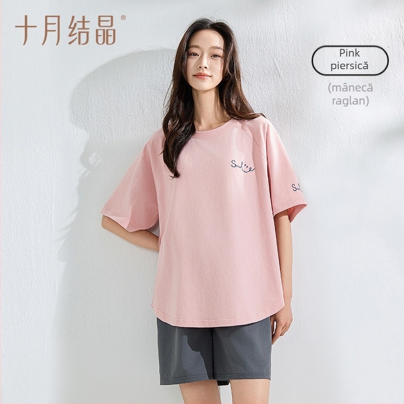 Top maternitate, 95%+ bumbac, guler rotund, maneca scurta, lungime medie 65–80 cm