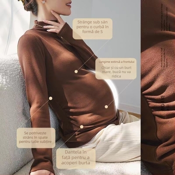 Set pentru femei însărcinate: țesătură chenille, mâneci lungi, pantaloni crop, poliester 90–95%, toamnă