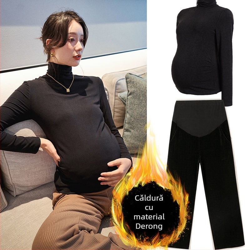 Set pentru femei însărcinate: țesătură chenille, mâneci lungi, pantaloni crop, poliester 90–95%, toamnă