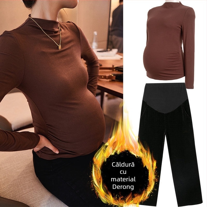 Set pentru femei însărcinate: țesătură chenille, mâneci lungi, pantaloni crop, poliester 90–95%, toamnă