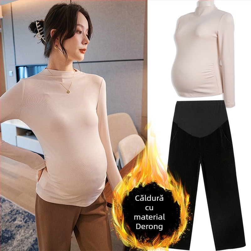 Set pentru femei însărcinate: țesătură chenille, mâneci lungi, pantaloni crop, poliester 90–95%, toamnă