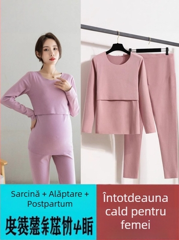 Set termic de maternitate din De Rong pentru toamnă și iarnă – mâneci lungi, deschidere pentru alăptare, 90–95% poliester, până la 30% spandex