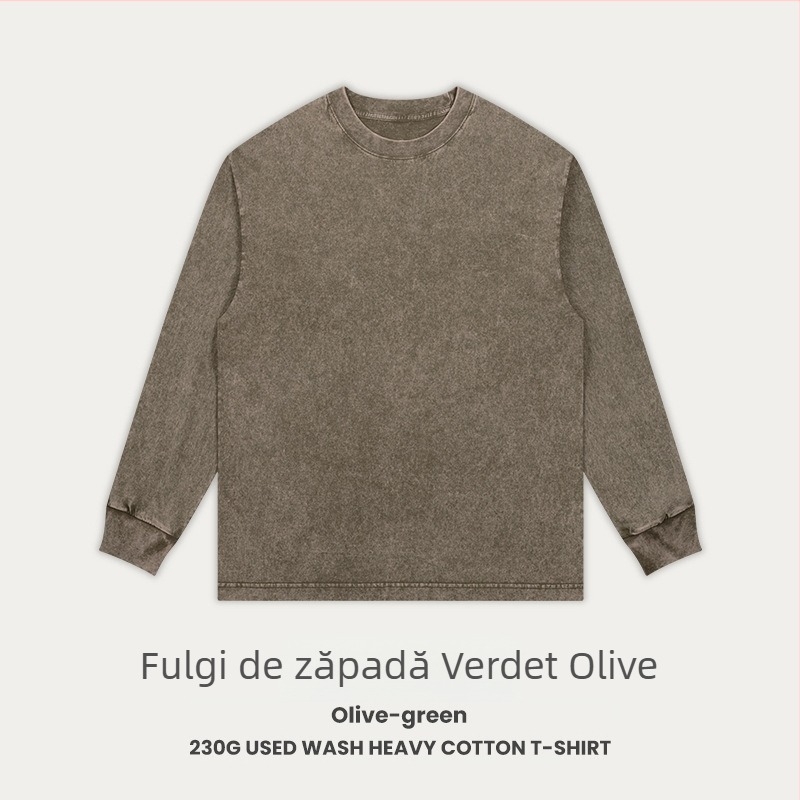 Tricou din bumbac retro, croială lejeră, mâneci raglan lungi, guler rotund, 230 g bumbac, 96%+ bumbac